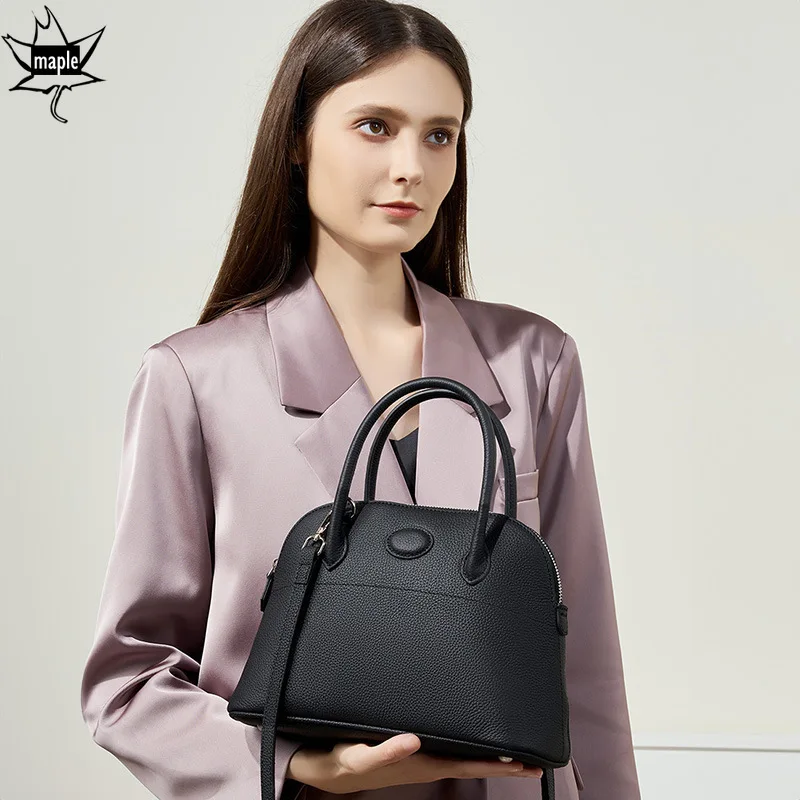 Simple Fashion Shell Tote Leisure Cowhide Leather Women's Handbag Business Office Lady Shoulder Bag