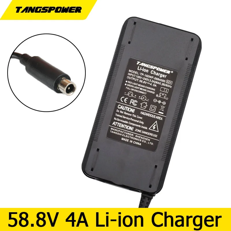 

58.8V 4A Smart Li-ion Battery Charger For 14S 52V Electric Scooter E-bike Lithium Battery Charger DC 8MM Connector Fast Charging