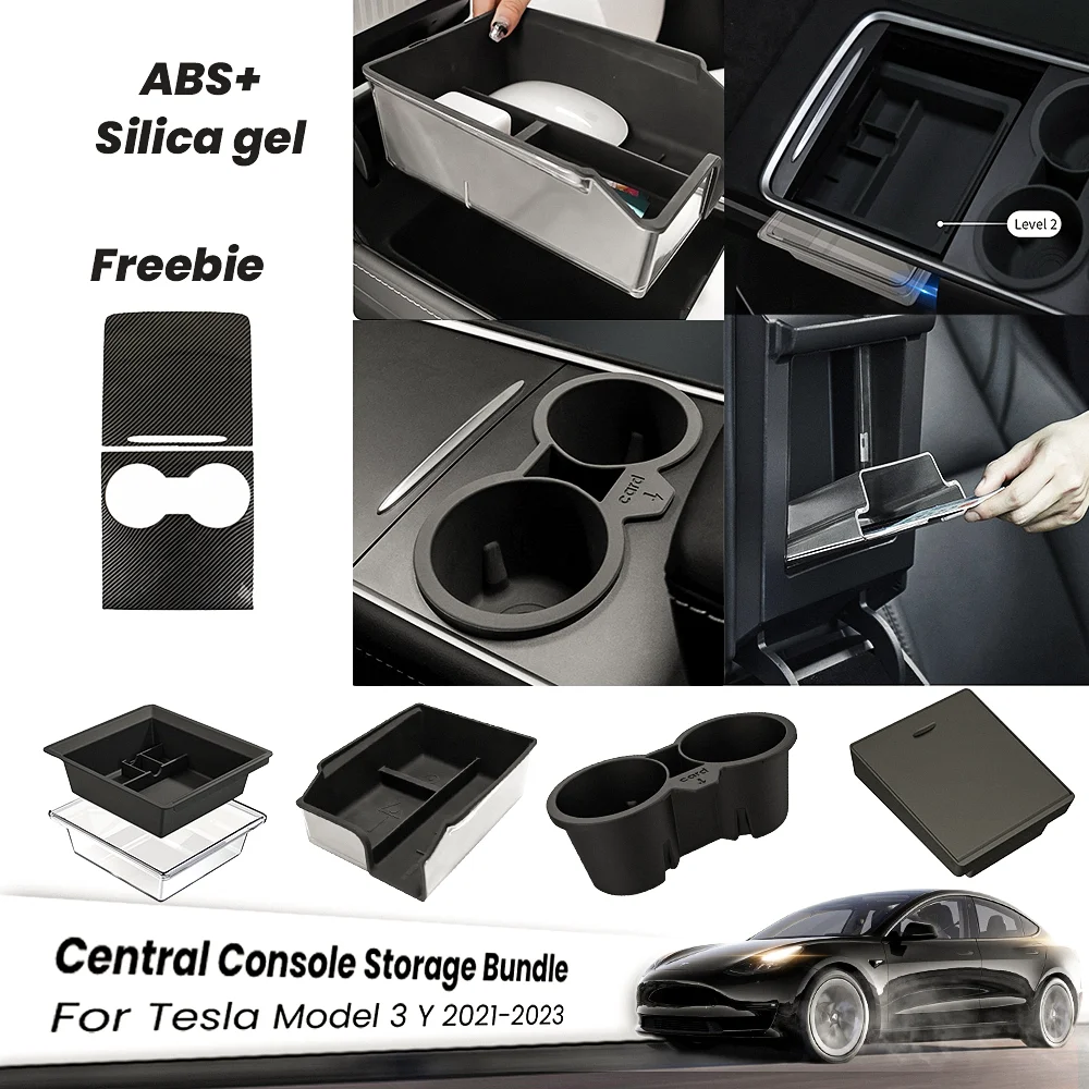 

Model Y Central Control Storage Box ABS Silicone Armrest Hidden Case Cup Holder for Tesla Model 3 Y 2021-2023 Accessories