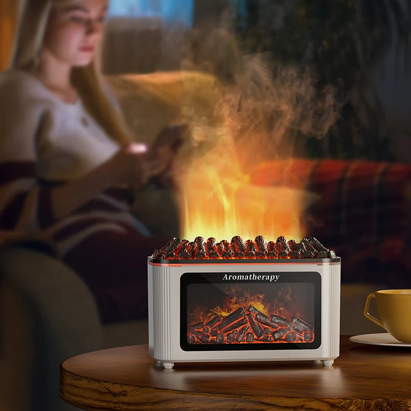 Simulated Fireplace Aroma Diffuser with 7-Color Flame Effects, Retro-Style Charcoal Design, Essential Oil Diffuser for Home Use 3