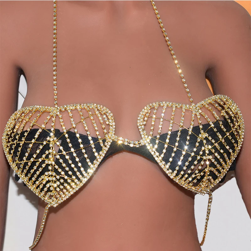 Bohemian Rhinestone Bra Body Chain Necklace Sexy Beads Crystal