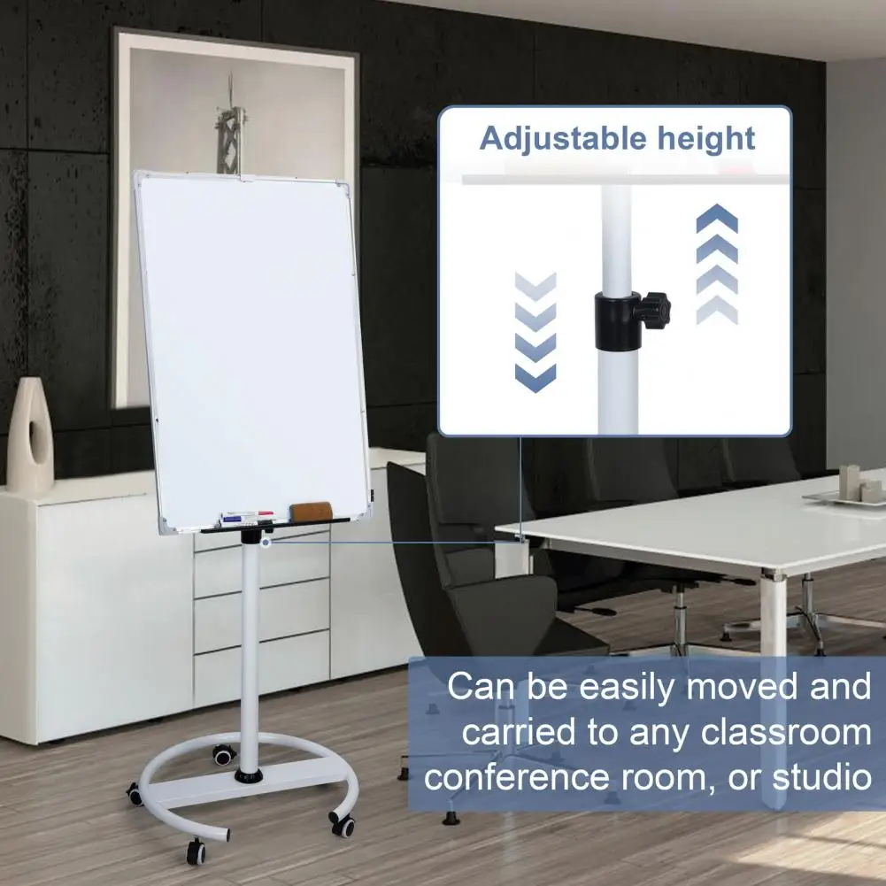 Erasable Writing Board with Magnetic Adjustable Height Round Wheel Base Office Whiteboard Smooth Writing Mobile Whiteboard