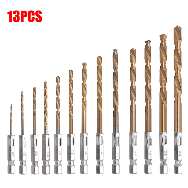 13pcs Hexagonal Handle Twists Drill High Speed Steel Titanium Plated 1.5-6.5mm Electric Drill Screwdriver Twists Drill Hand Tool hss high speed steel titanium coating drill bit 1 4 hexagonal handle 1 5mm 6 5mm high speed steel fried dough twists drill set