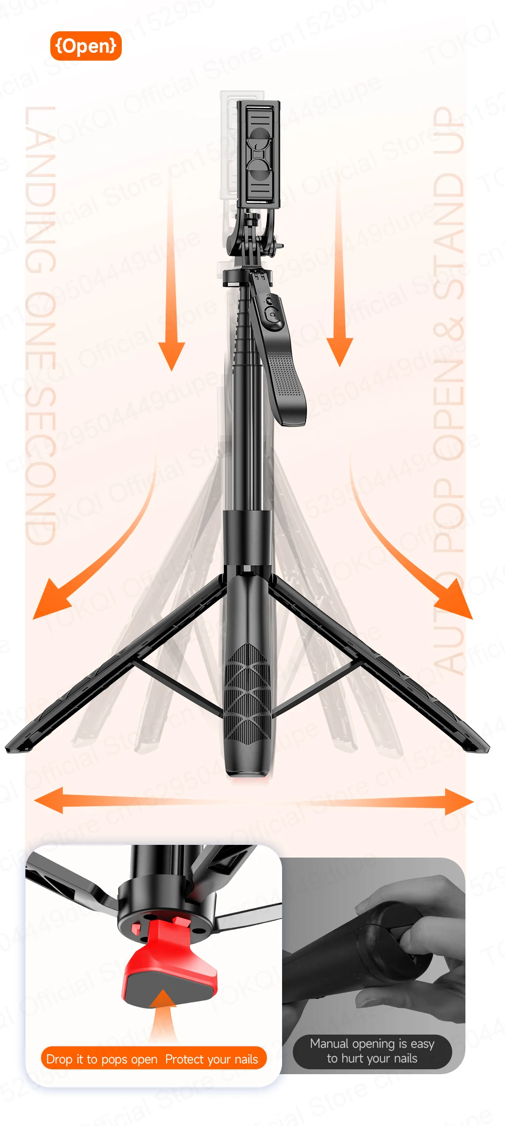 Tokqi L16-tt Selfie Stick Tripod With 360 Degree Rotation And Fill Light_voghion.com