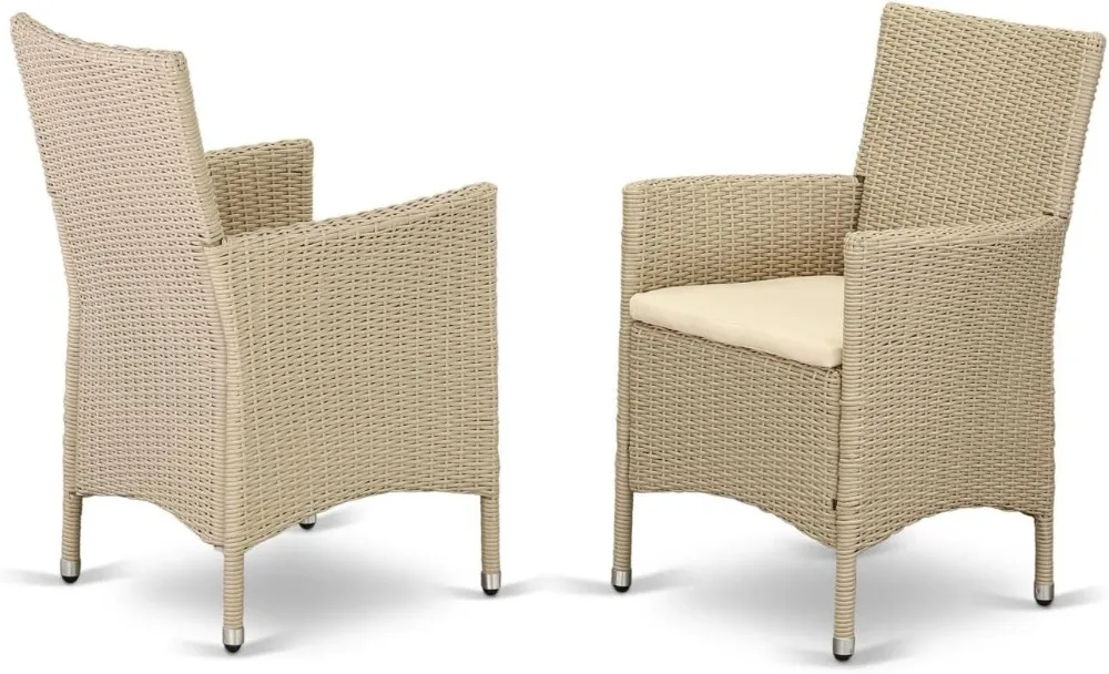 Patio Bistro Wicker Dining Chairs with Cushion, Set of 2, Cream，Patio furniture chairs