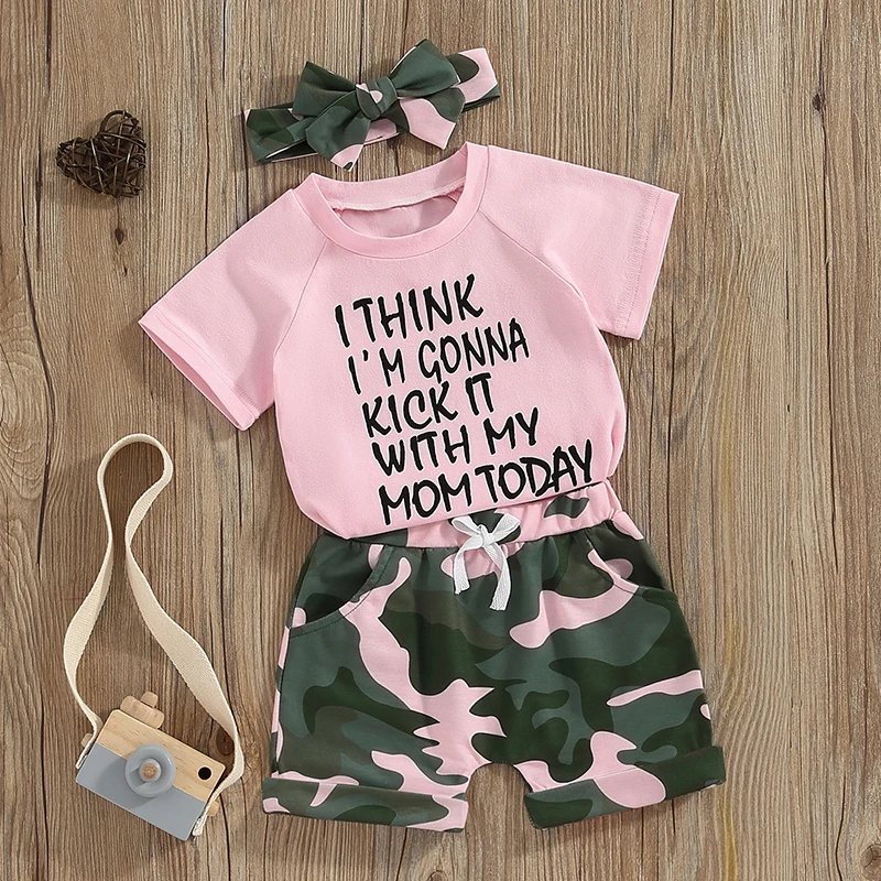 

Summer Toddler Girl Clothes Baby Outfits Daddy s Girl Short Sleeve T-Shirt Tops Camouflage Shorts Set for 2T 3T 4T