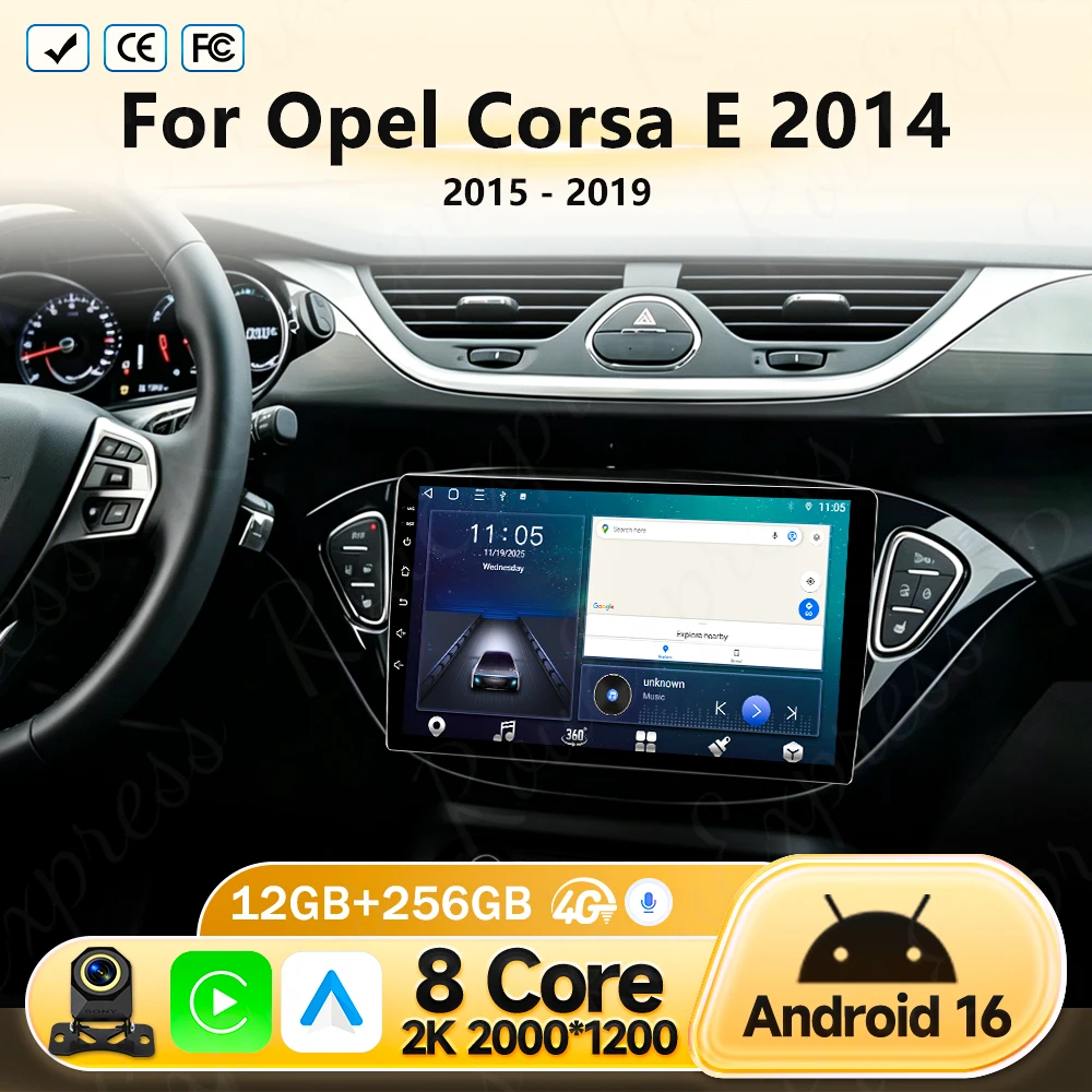 Radio de coche Carplay 2 Din Android 16, Audio Multimedia para Opel Corsa E 2014 2015 - 2019, GPS, Navegación, Autoestéreo, Monitor, BT, WIFI 1
