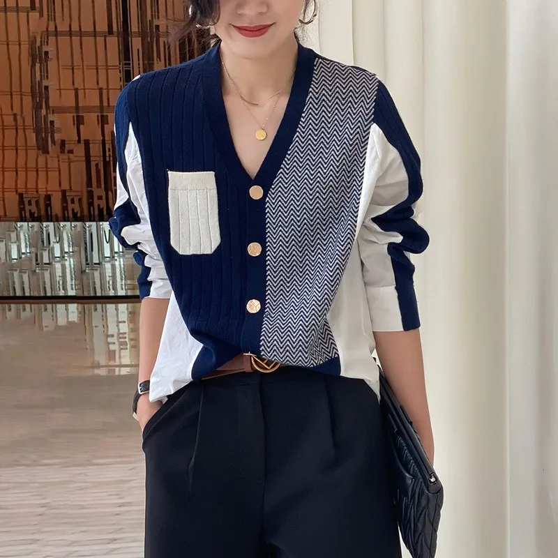 

Patchwork Women Cardigans Sweater Fashion Irregular Autumn Knitted Buttons Chic Korean Loose Winter Female Long Sleeve Tops