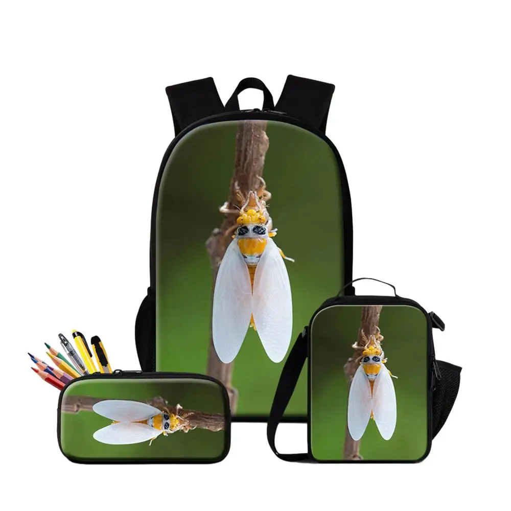 Spider Mantis Print School Bag With Penbox Food Lunchbox For Students Children's Fashion Custom Travel Shoulder 3PCS Set Bookbag