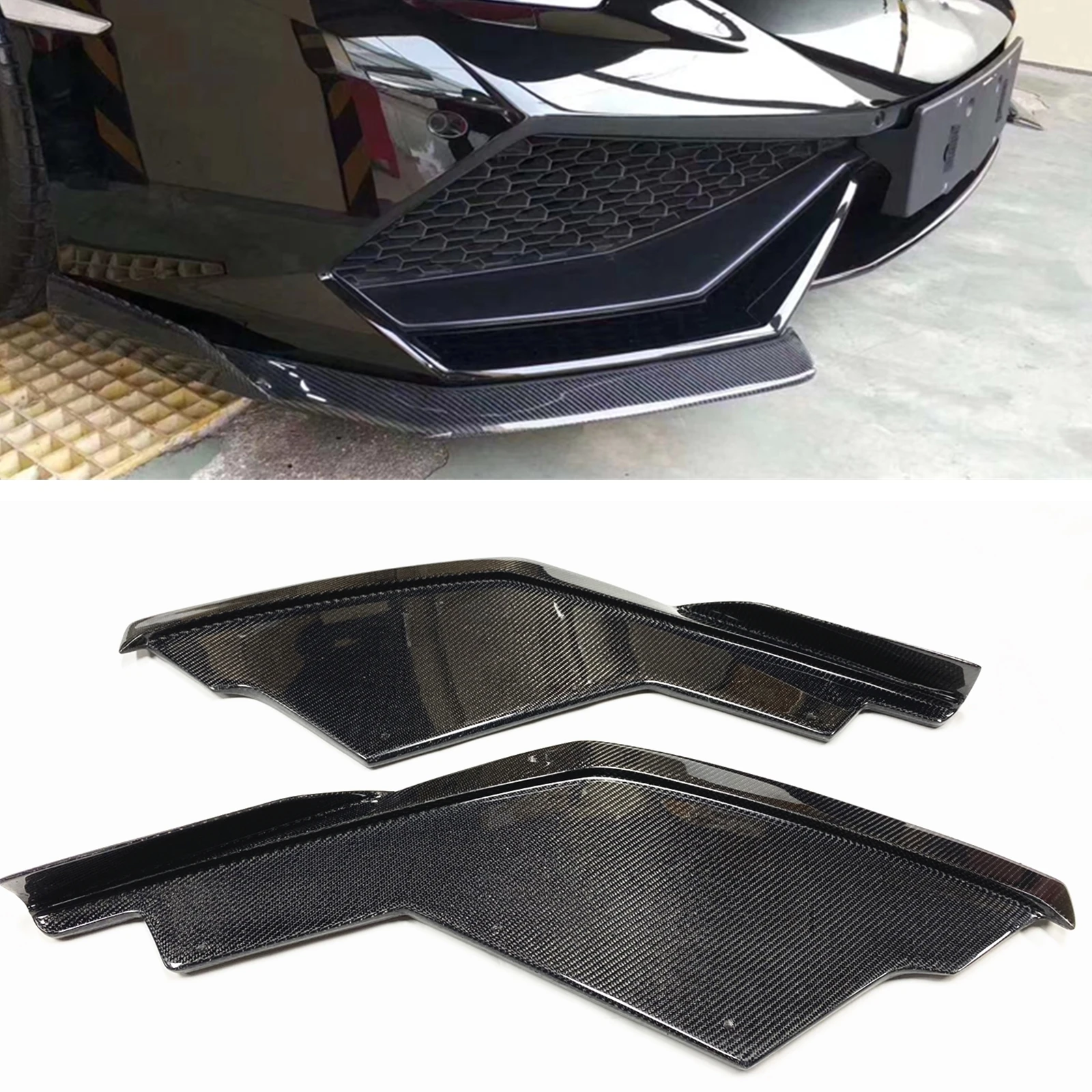 Per Lamborghini Huracan Lp600 Lp610 2014-2017 Paraurti Anteriore Splitter Laterale Trim In Fibra Di Carbonio Car Lower Spoiler Plate Corner Cover