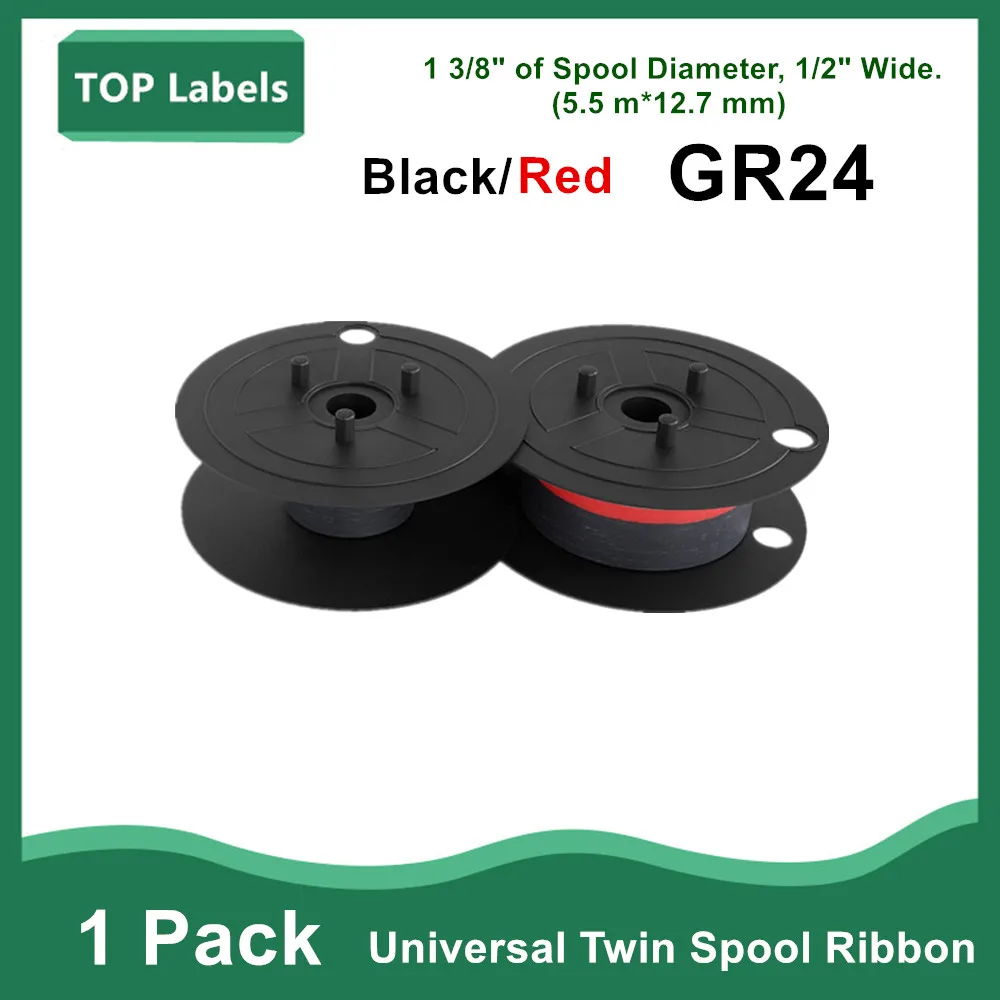 

GR24 Universal Twin Spool Calculator Ribbon for NuKote BR80c Dataproducts R3027 Porelon 11216 Sharp El 1197 P III(Black/Red)