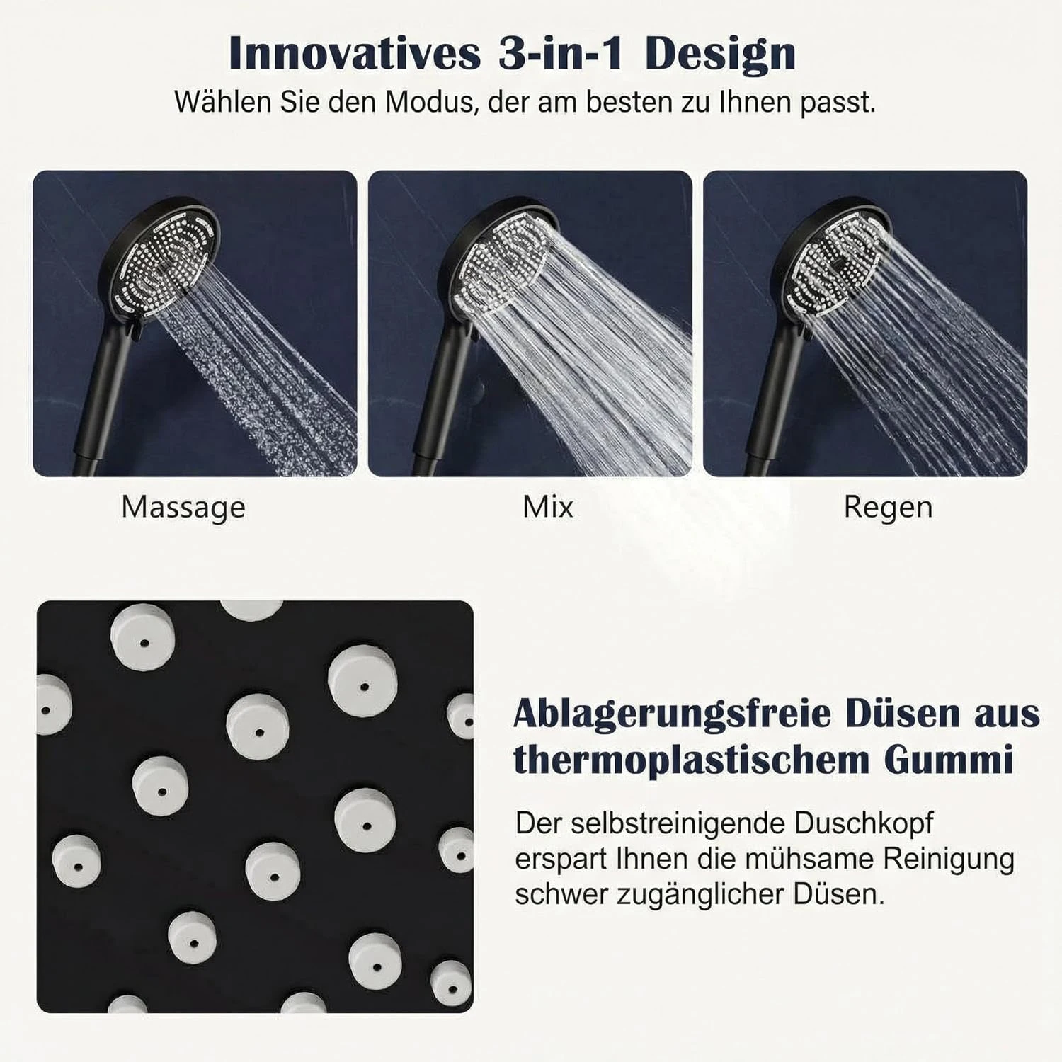 Modernes Duschsystem 25 cm Runde Überkopf-Dusche, Höhenverstellbare Duschsäule, 3 Strahlarten mit Handbrause – Detail 12