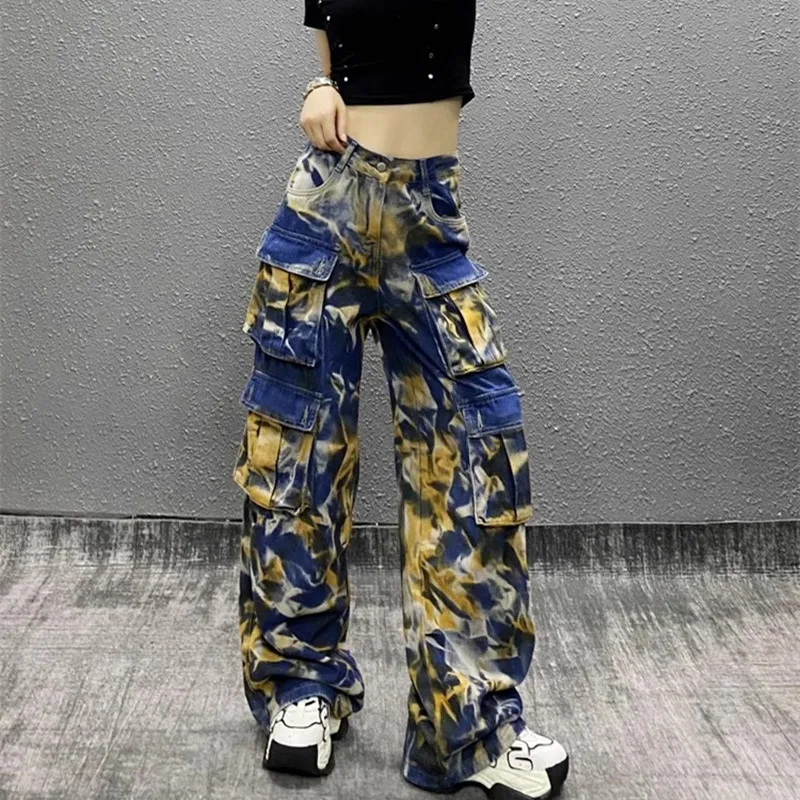 Y2K Streetwear Verdusa Girls Grunge Camo Flare Jeans - Cargo Denim