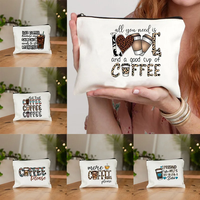 

Парусиновая косметичка Peace Love Coffee, женская сумочка для туалетных принадлежностей, кофейные женские сумки, органайзер, школьный карандаш, женский кошелек