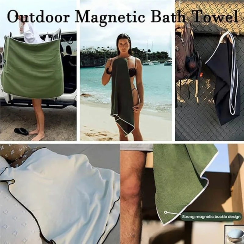 Cotton Beach Towel Bath Towel New Multifunctional Outdoor Magnetic Bath Towel Portable Coral Fleece Magnet Towels for Beach