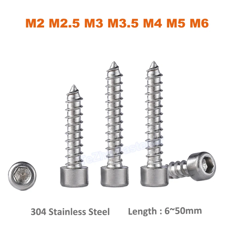 

5-50pcs M2 M2.5 M3 M3.5 M4 M5 M6 Hex Hexagon Socket Cap Head Self-tapping Wood Screw 304 A2 Stainless Steel Audio Small Screws