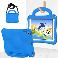 Children's Shockproof iPad Case with Handle & Shoulder Strap - EVA Soft Football Netting Design for iPad 9.7 (2017) 5th (Blue)