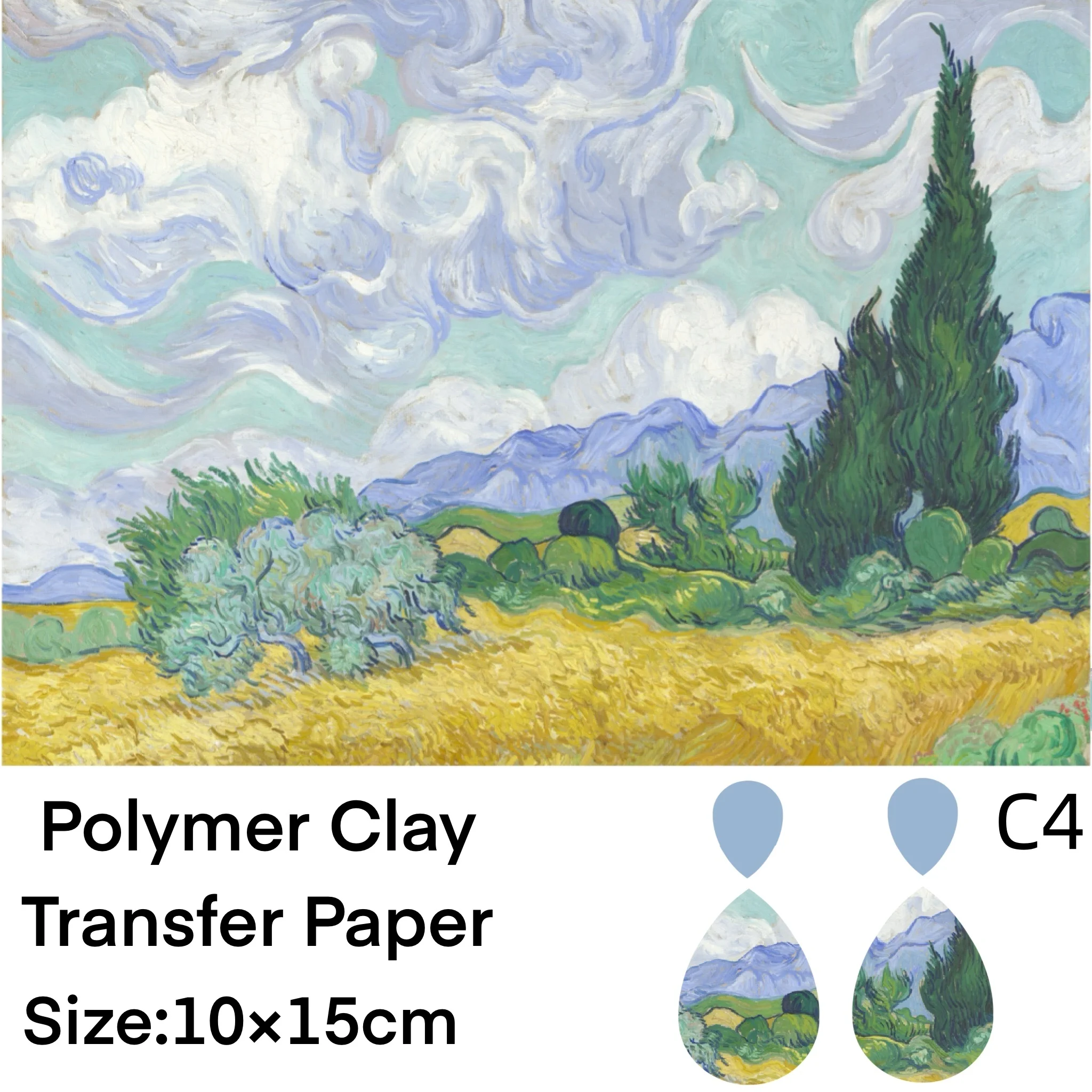Van Gogh Monet Serie Weiche Keramik Spezielle Aquarell Transfer Papier DIY Ohrringe Schmuck Färbung Aufkleber Polymer Clay Werkzeuge – Detail 7