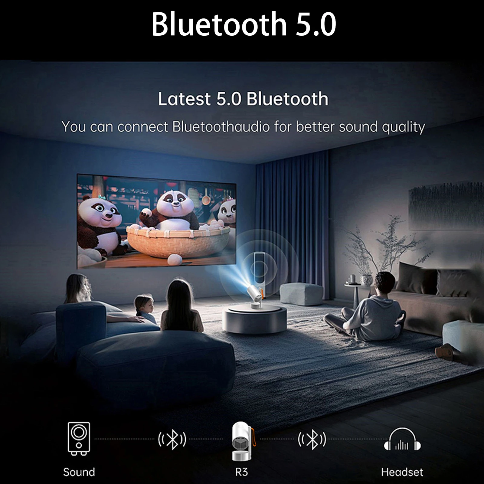 R3H4 Projector 630ANSI Native 1080P Support 4K Android11 BT5.0 Auto Keystone Cor