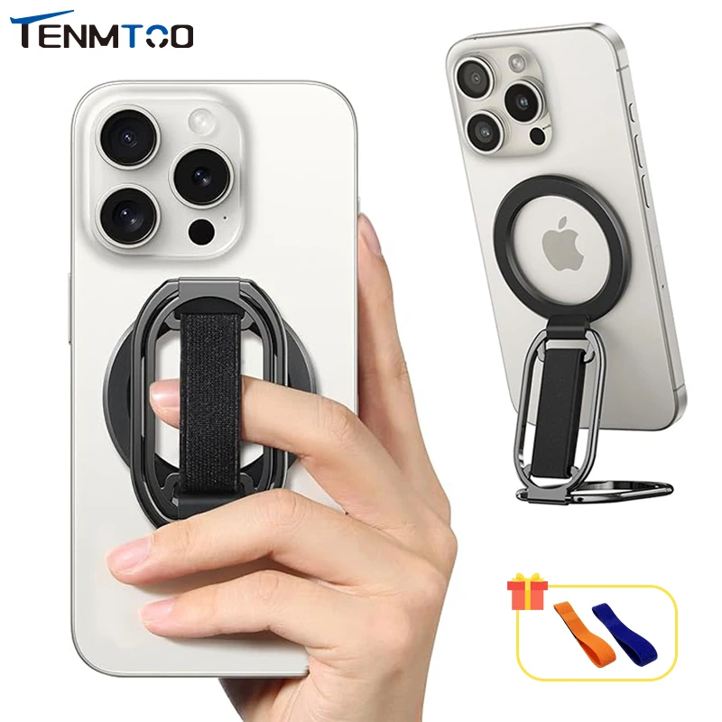Tenmtoo MagSafe 휴대폰 그립 마그네틱 휴대폰 거치대, 4 in 1 회전식 휴대폰 링 거치대 스트랩, 아이폰 15 14 13..
