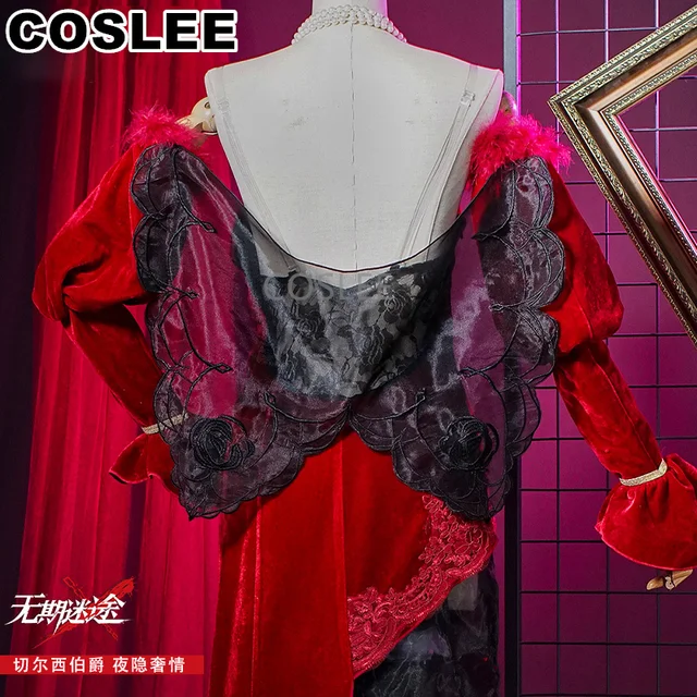 COSLEE 애니메이션 길 백작 첼시 피쉬테일 드레스 게임 슈트는 애니메이션에 등장하는 첼시 백작 부인의 우아한 유니폼으로, 코스프레나 할로윈 파티에 딱 어울리는 아름다운 의상입니다.