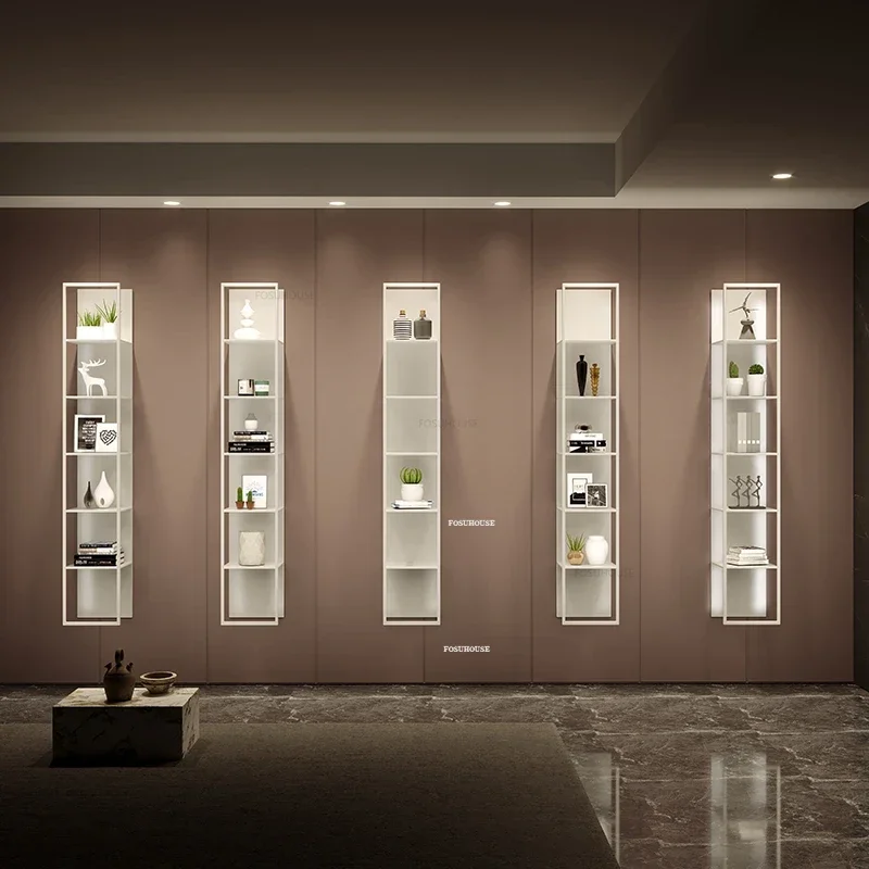 Iron Storage Wine Rack Luxury Bar Furniture Wall-mounted Wine Cabinets with Light Home Display Rack Multi-layer BookshelfN