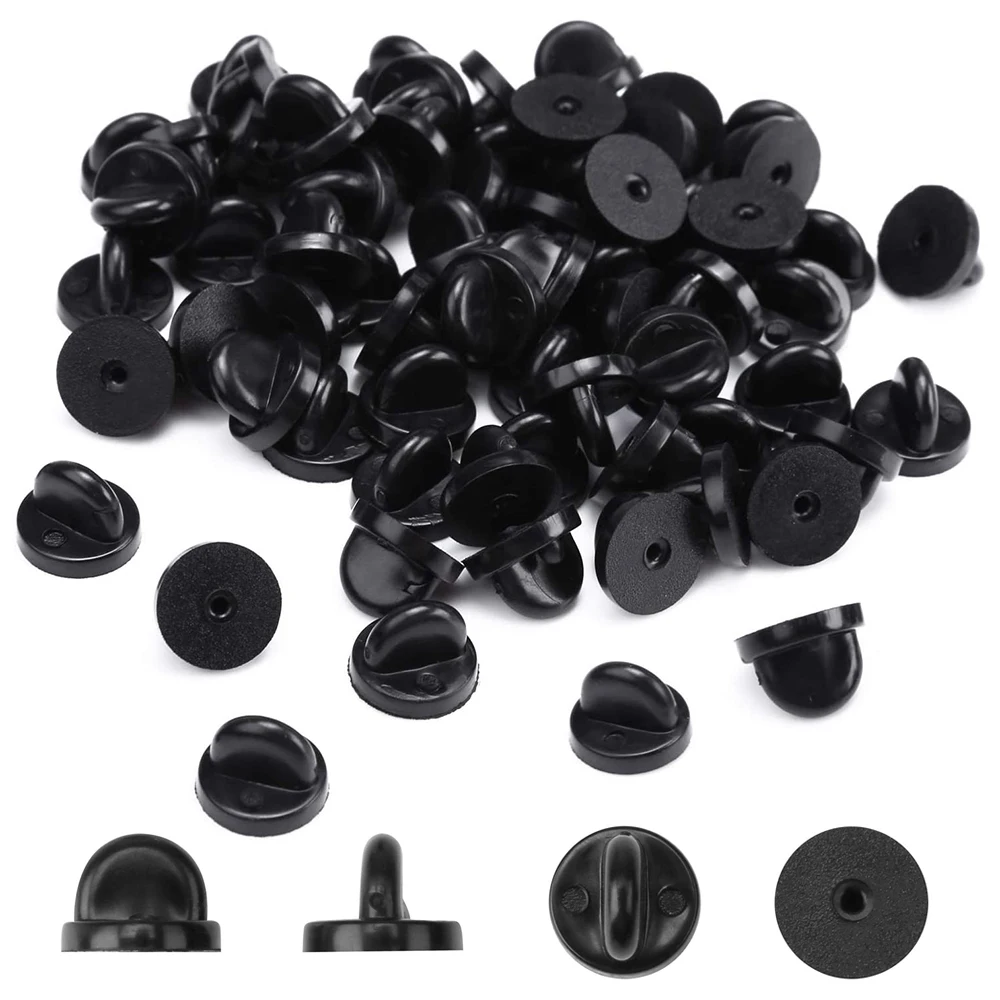 

50pcs Black PVC Rubber Pin Backs Butterfly Clutch Tie Tack Lapel Holder Clasp Pin Cap Keepers for Uniform Badges Replacements