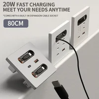 Universal Wall Socket 86-Type White With Retractable Wire Data Cable 20W Fast Charge Type-C PD USB Fast Charging for iPhone 2