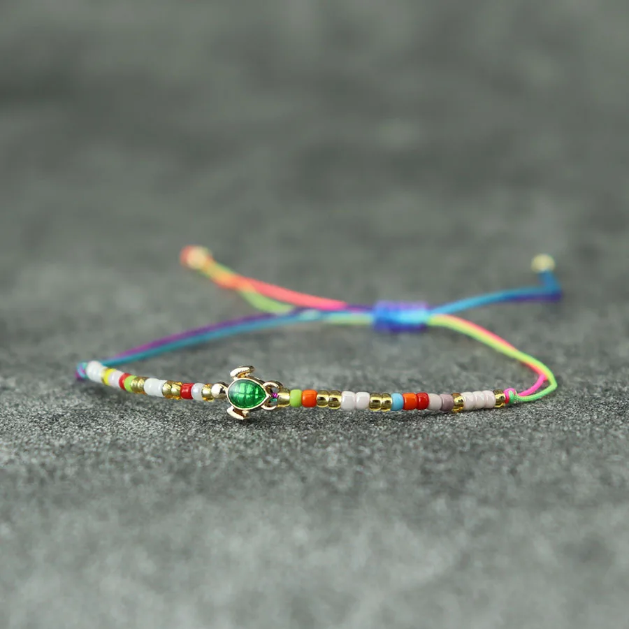 Handmade Macrame Seed Beads Turtle Bracelet for Women
