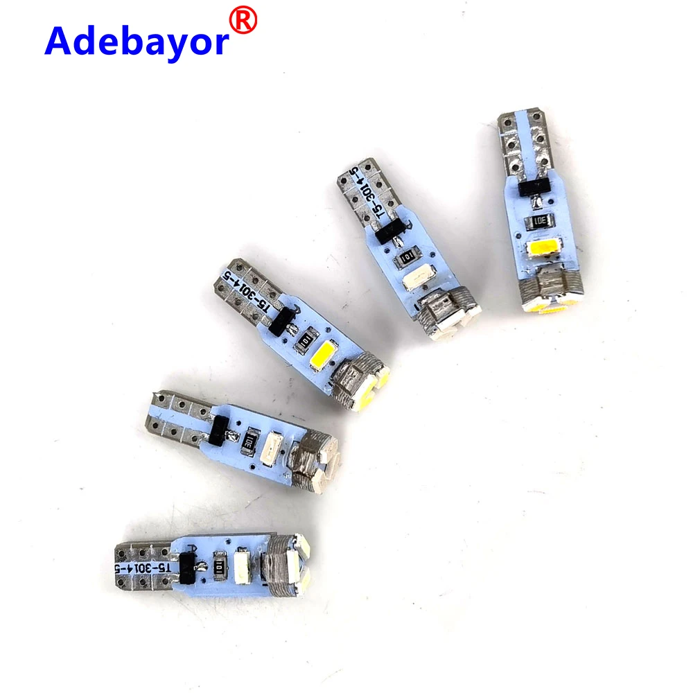 Bombillas LED T5 W1.2W 5 SMD para coche, 12V CC 3014 con Base de cuña