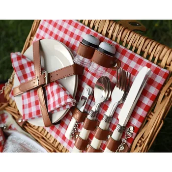 HOME Wicker Picnic Basket for 2 Person, Willow Hamper Basket Sets with Insulated Compartment 4