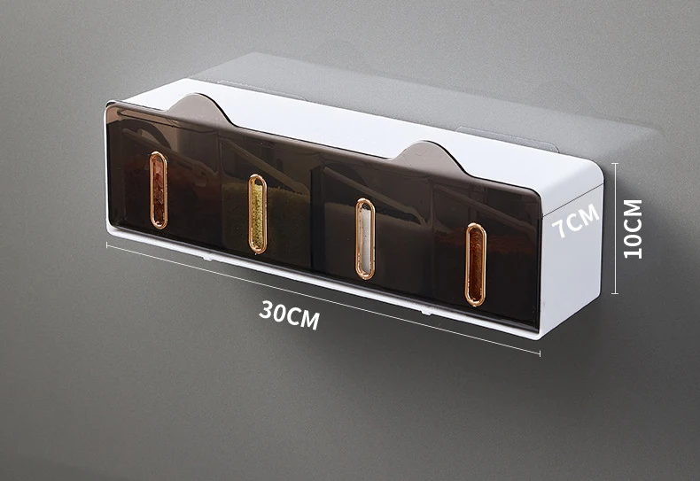 Wall Mounted Spice Container Stackable Drawer 4 Condiment Box Salt Pepper Storage Hodler Kitchen Organizer With Hooks