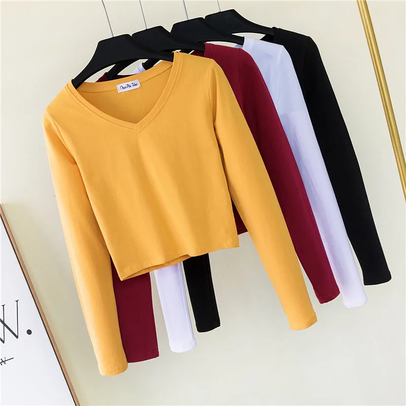 T Shirt Women Long Sleeve Crop Tops 