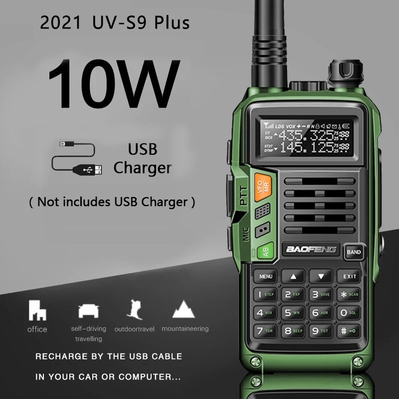 Baofeng Professional Walkie Talkie UV-S9 PLUS 50km USB Charger VHF UHF Dual Band Two Way CB Ham Radio Upgrade For UV-5R oppxun walkie talkie antenna na 805 na805 uv sma m male dual section for two way cb radio vextex vx 1r 3r 5r 6r 7r zt 2r kg uv6d