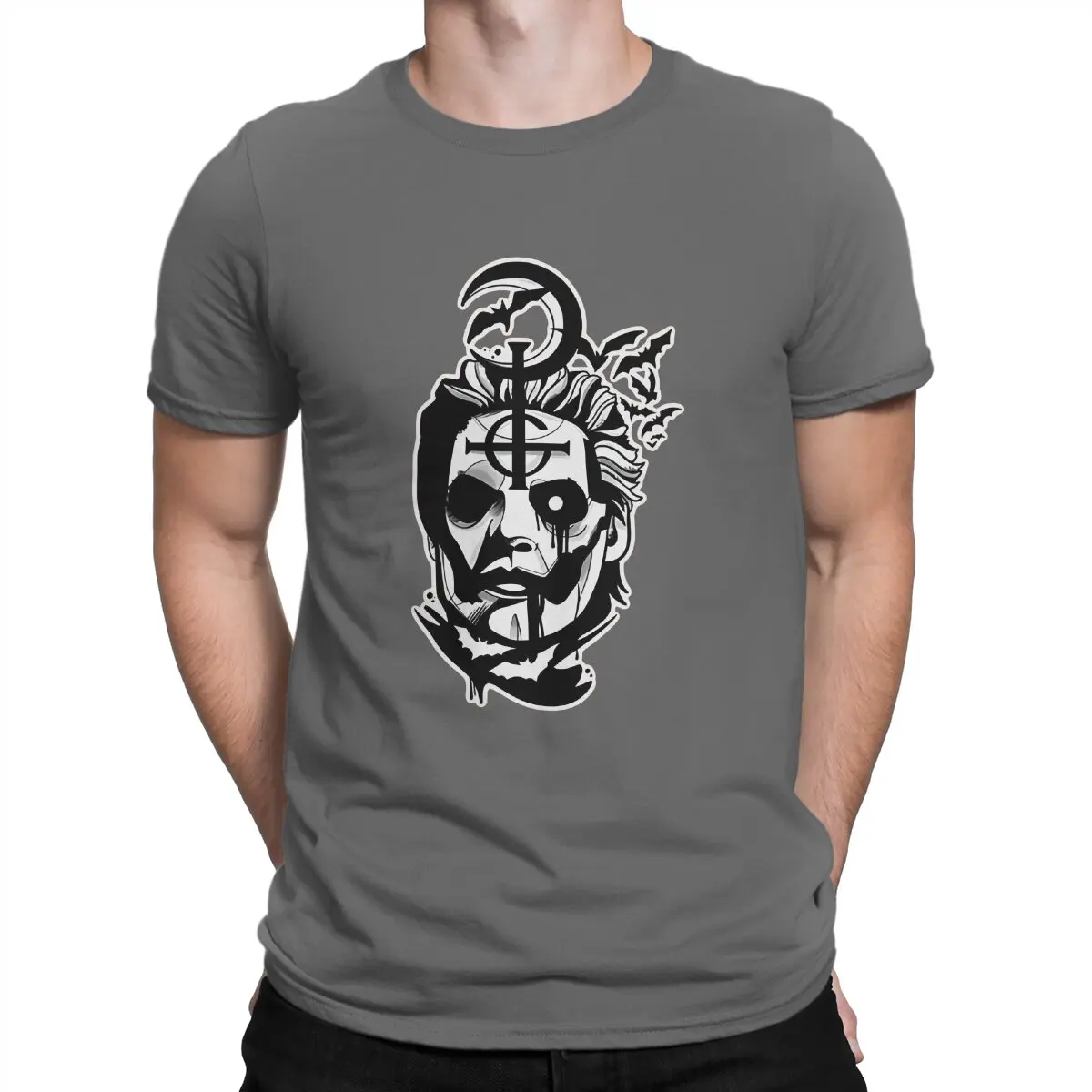 thumbnail image 1 of Camiseta de manga corta con cuello redondo y estampado de algodón para hombre, con la banda de los Bats de Papa Emeritus IV., 1 of 7