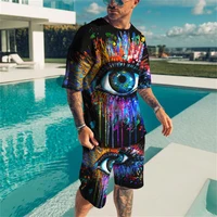 Fashionable Men’s Suit 3D Printed Eye Pattern Oversized Men’s Top Y2K Style Summer Casual Breathable Refreshing Sports Suit