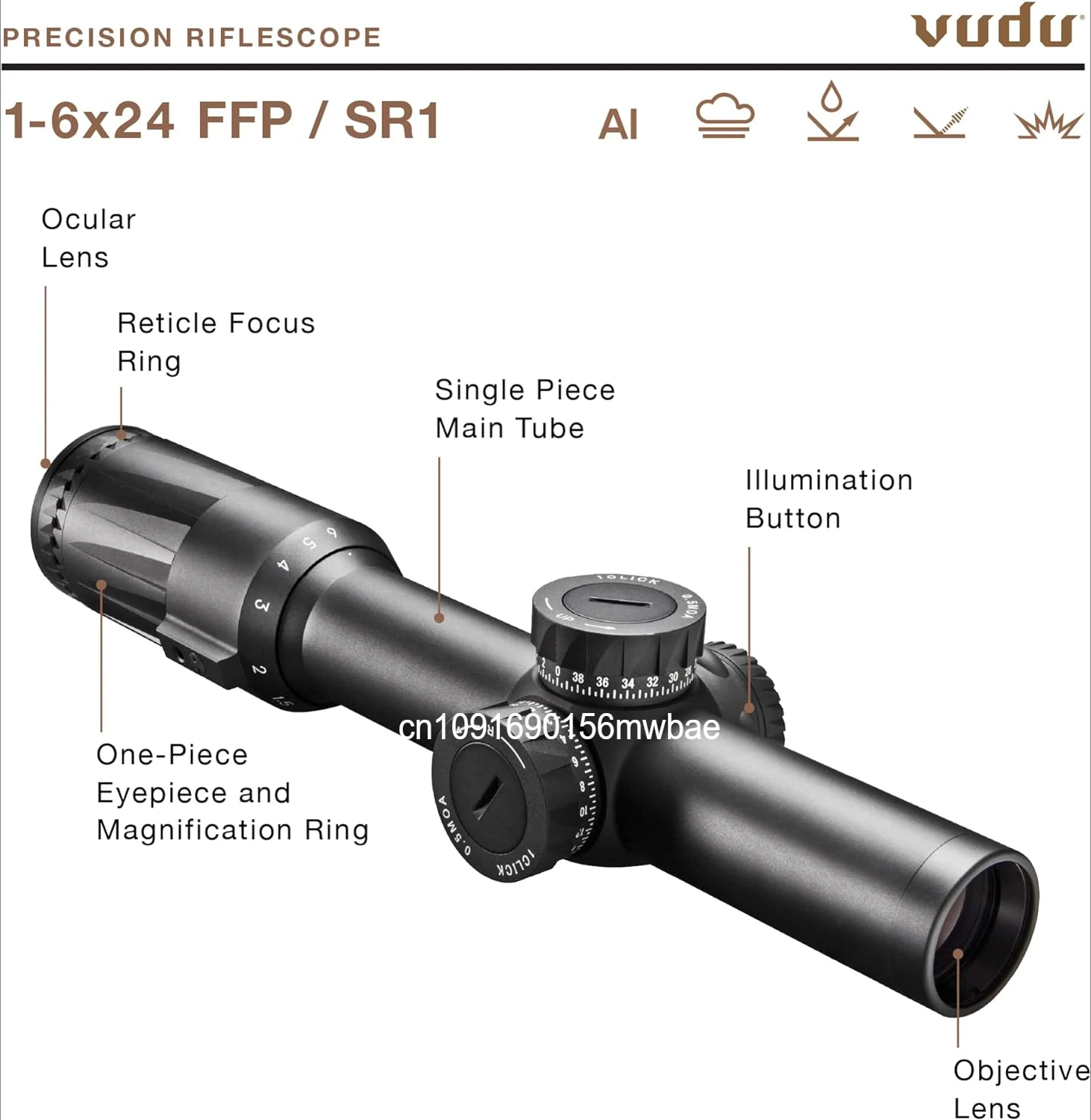 Vudu Scope FFP LPVO SR1 Reticle 1-6x24MM Riflescope 30mmTube BK with Full Original Markings Hunting