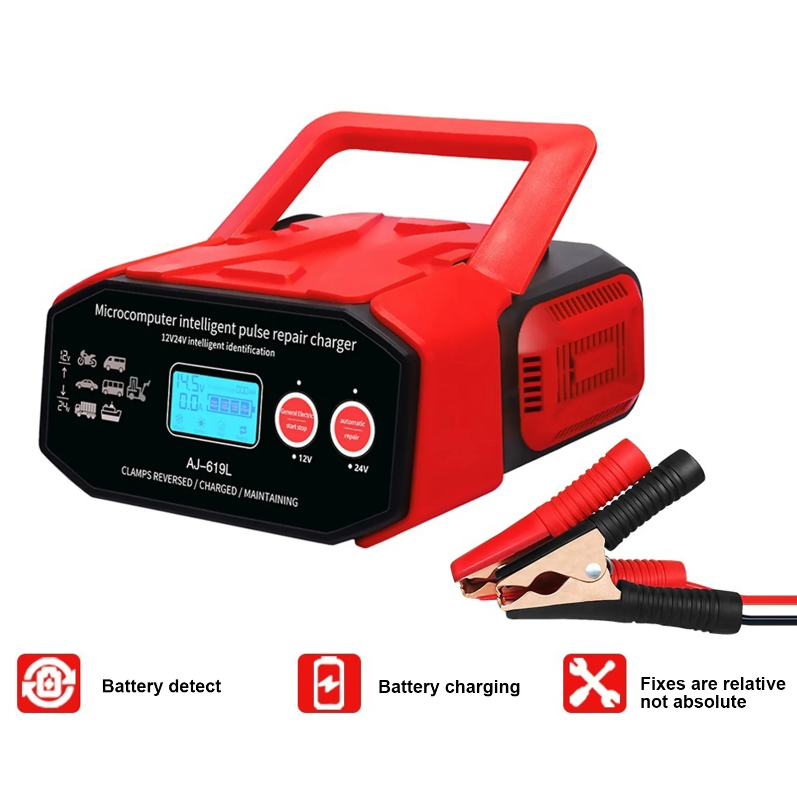 Car Battery Charger Intelligent Pulse Repair All-in-one Machine 12V 24V Start-stop Battery Automatic Stop After Fully Charged 600w smart automatic 12v 24v car motorcycle agm battery charger lcd intelligent pulse repair lead acid wet dry li battery 400ah