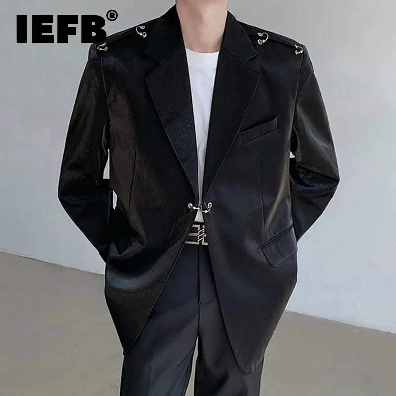 

IEFB Lapel Male Suit Jackets Personalized Shoulder Padded Metal Rivet Decoration Solid Color Baggy Men Blazers Spring New 9C4971