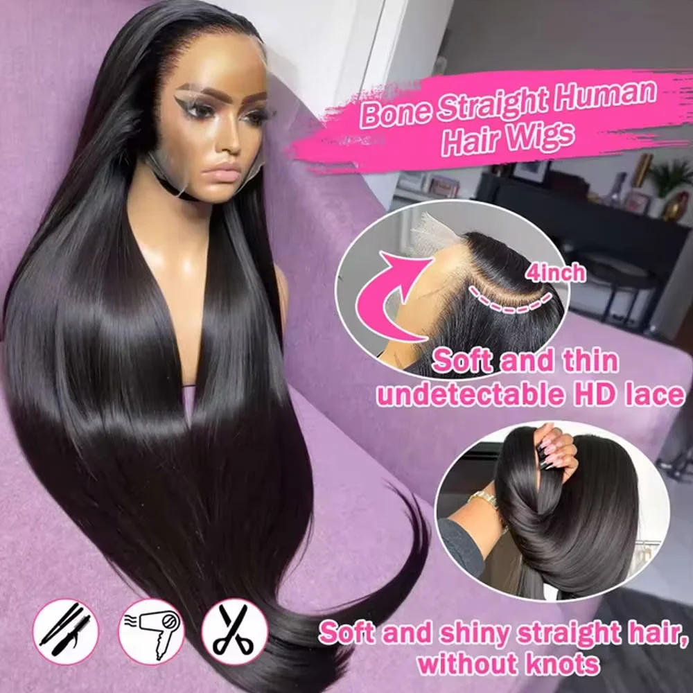 40 42 Inch Bone Straight Human Hair Wigs 13x4 13x6 HD Lace Frontal Wigs 250% Density Body Wave Lace Front Human Hair Wigs 4