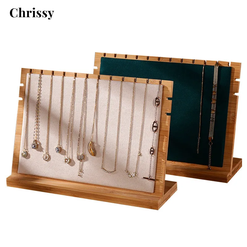 Large Capacity Jewelry Display Rack Multiple Necklace Display Stand Detachable Suede Wood Display Rack