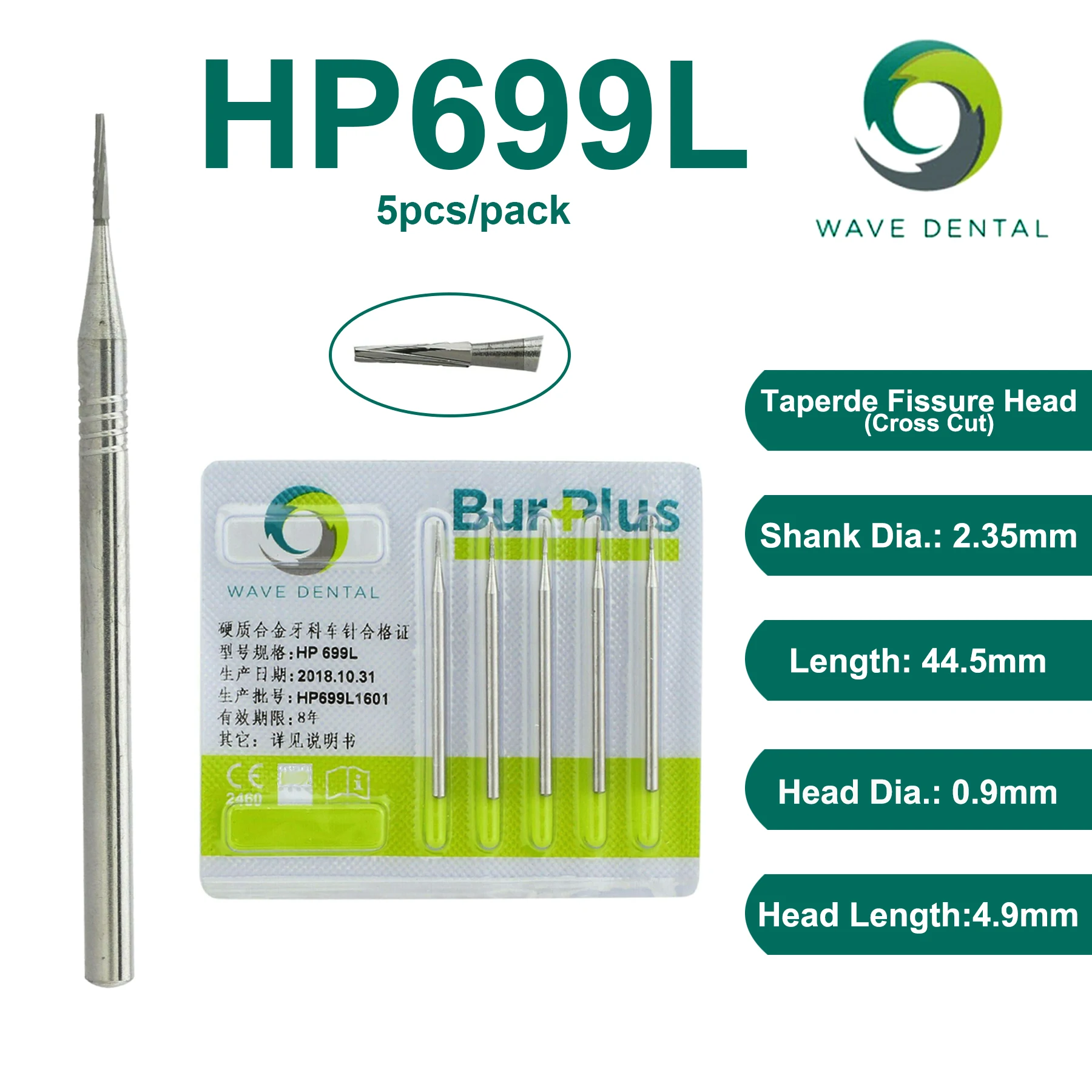 WAVE Dental Strawberries Dental Burs Tungsten Carbide Burs HP Dia 2.35mm For Straight Nose Cone Handpiece Dentist Tools 5Pcs 6