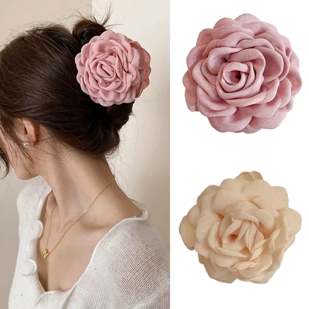 Fabric Rose Hair Claw Clips - Floral Hair Clamps for Women, Sweet Flower Barrettes Hair Accessories for Girls
