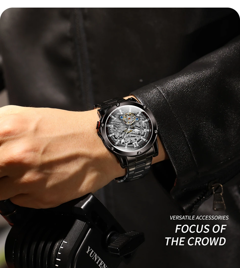 Orologio da uomo di lusso di alta qualità WINNER, grande, in acciaio inossidabile, con scheletro, tourbillon, movimento automatico, orologio meccanico militare maschile_voghion.com