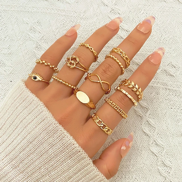 Umka Vintage Black Rings Set For Women Girls Punk Metallic Geometric Simple  Adjustable Finger Rings Set Trend Jewelry Gifts - Rings - AliExpress