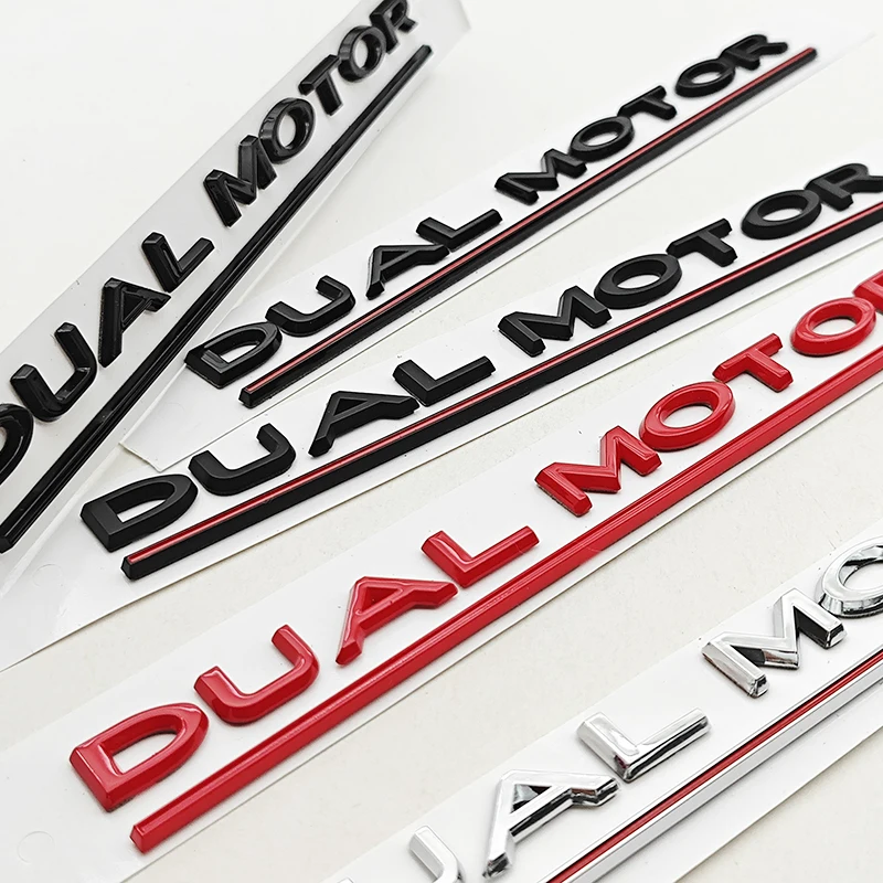 Tesla Dual Motor emblem sticker close-up