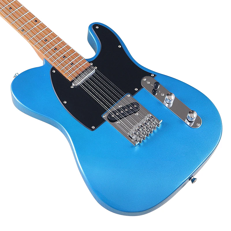 金属製の青いエレキギター,12弦,39インチ,高光沢,無垢材のベース