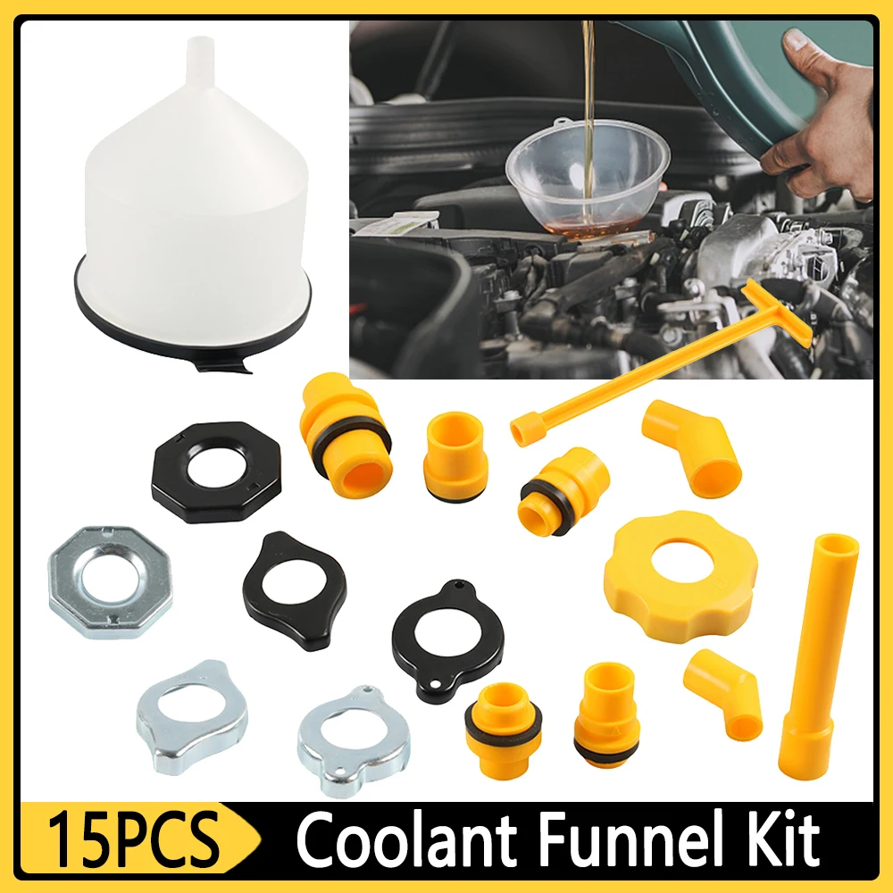 15PcsRadiatorFunnelBurpingKitSpillProofAutoCoolantFlushKit