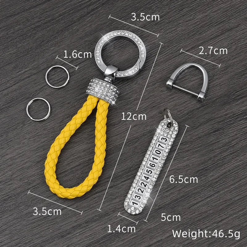 Car Keychain Crystal Anti-lost Leather Keychain Women Men Gold Silver Buckle Car Key Ring Chain Holder Phone Number Tag keyring