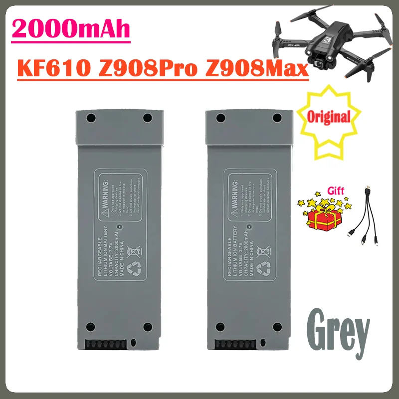 Batería Original de 3,7 V para Dron Z908, 2000mAh, color gris, para Z908 Pro, con cargador, Z908Max, batería Lipo, piezas de accesorios